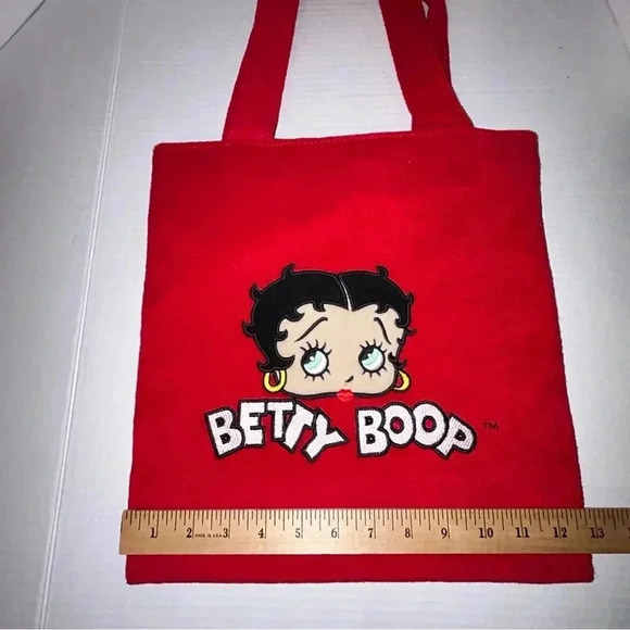 Vintage Y2K Betty Boop Tote Bag 2004 Red Terry Cloth Pocket Shoulder Straps - Picture 11 of 11